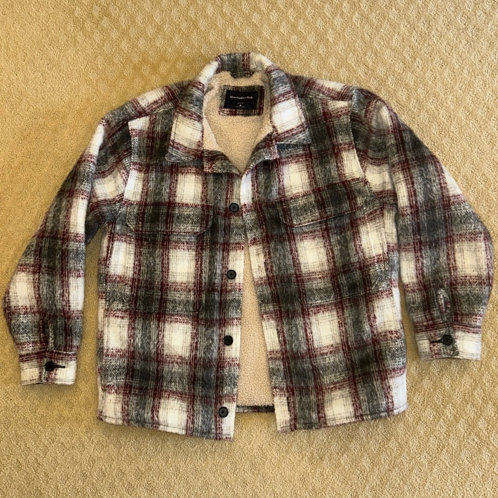 Abercrombie & Fitch Heavy Shacket Mens Sz M Plaid Sherpa Jacket